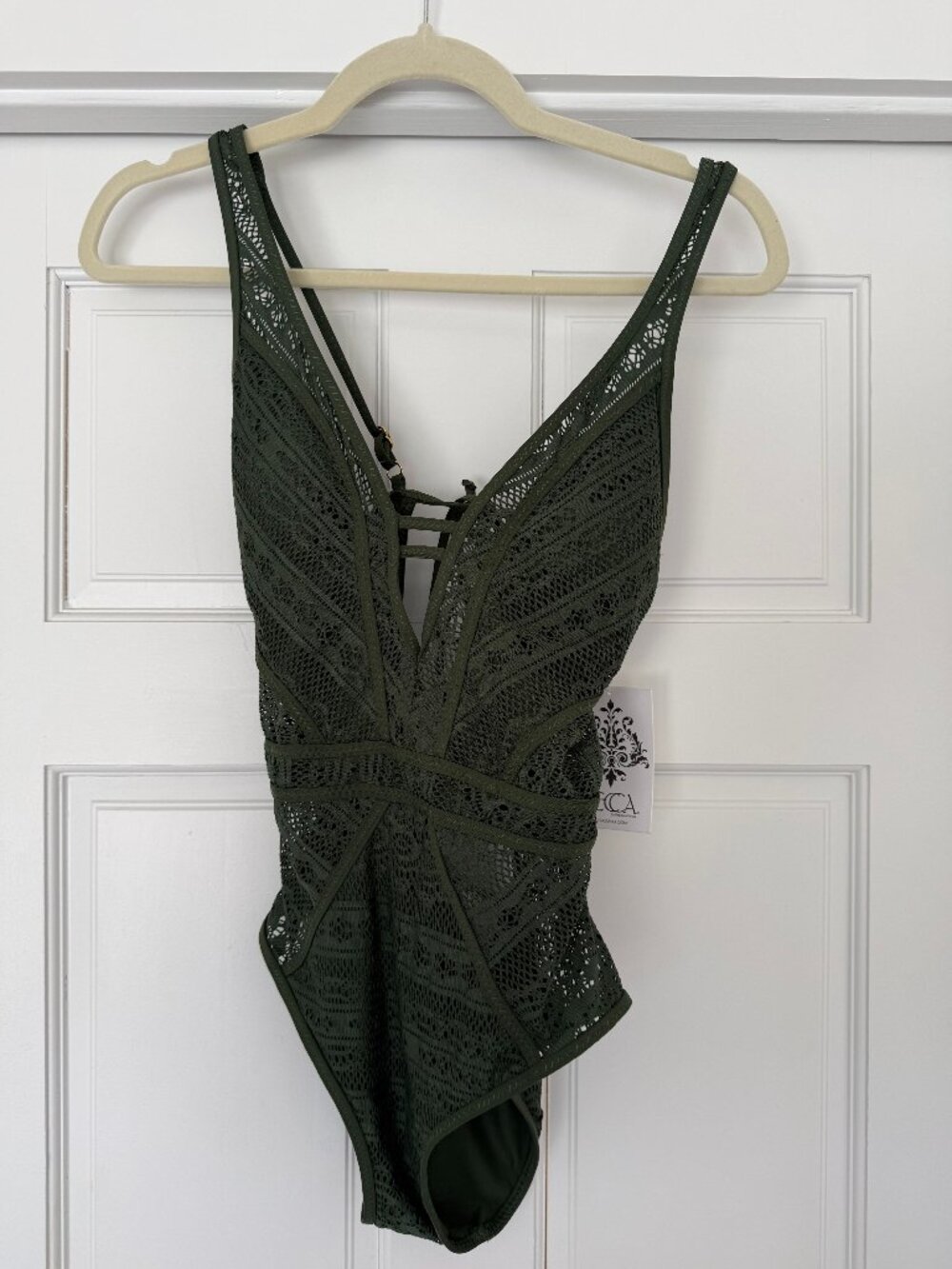 NWT BECCA Olive Green Lace One-Piece Swimsuit Size Small